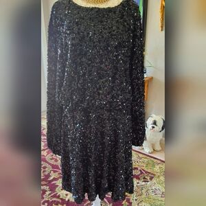 Anthropologie Sunday in the Park Balloon Sleeve Black Sequin Dress sz 1X